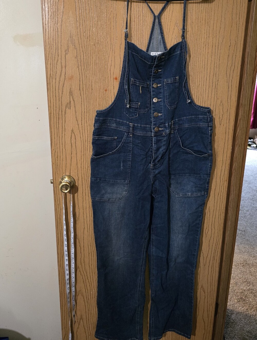 Dark Blue Denim Button-Front Overalls - Picture 2 of 6